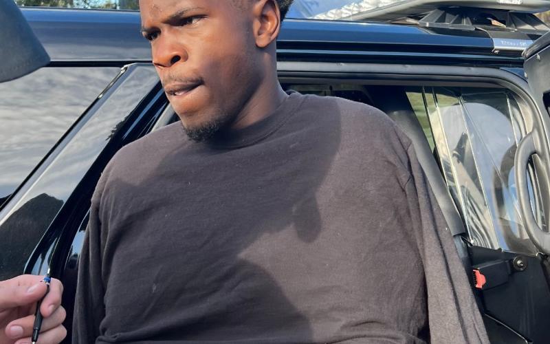 Rahzon Tee-Von Fennell-Demeritte is placed in handcuffs Wednesday morning. (COURTESY SCSO)