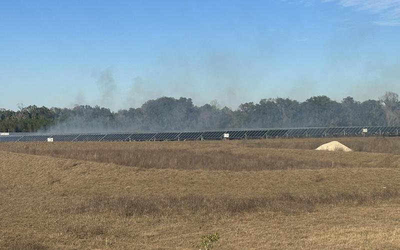 A brush fire at the Florida Power &amp; Light Echo River Solar Energy Center in Wellborn was contained after 20 acres on Monday afternoon. Nobody was injured and no solar panels or equipment were damaged. (COURTESY SUWANNEE COUNTY FIRE RESCUE)