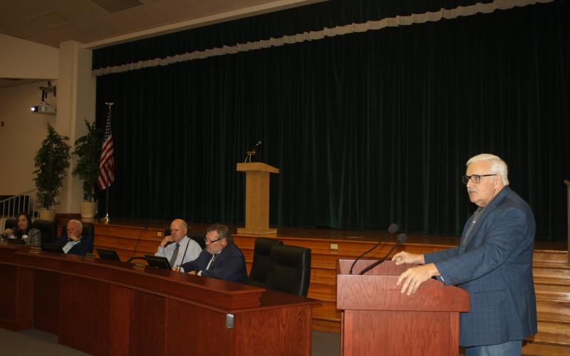 Lake Shore Hospital Authority Director Dale Williams addresses the public during a workshop Tuesday about the possibility of Meridian Behavioral Healthcare utilizing the Lake Shore Hospital building. (TONY BRITT/Lake City Reporter)