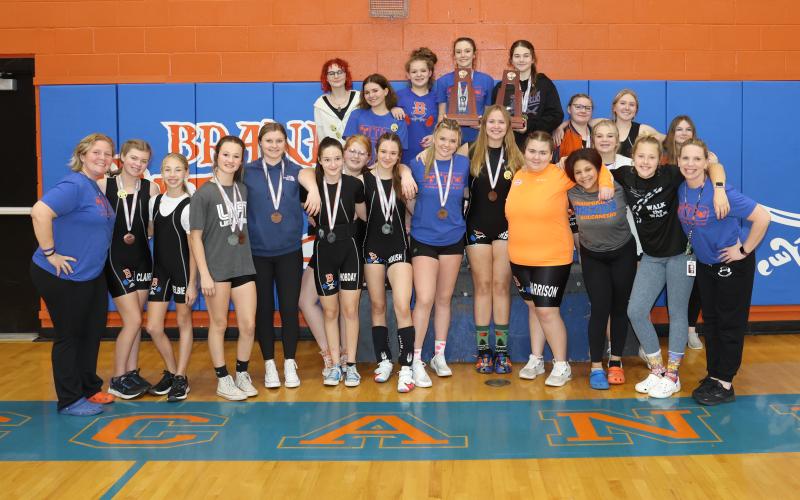 Branford’s girls weightlifting team won the District 7-1A titles in the traditional and Olympic on Wednesday. (PAUL BUCHANAN/Special to the Reporter)