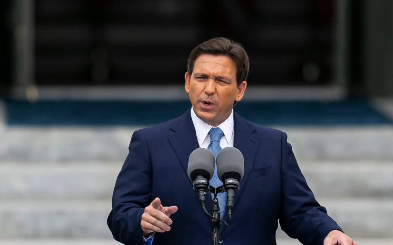 Florida Gov. Ron DeSantis, giving a speech during his inauguration ceremony in January, proposed a record $115 billion budget on Wednesday. (MATIAS J. OCNER/Miami Herald/TNS)