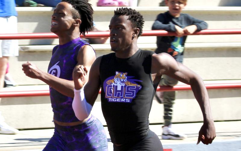 Columbia’s Trevis Johnson won the 400m at the Santa Fe Raider Open Classic on Saturday. (COURTESY)