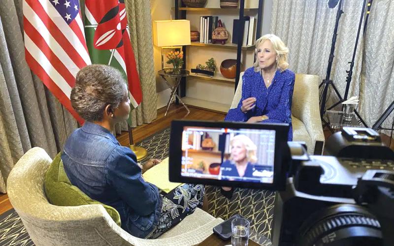 Jill Biden speaks during an interview in Nairobi, Kenya, on Friday. (BRIAN INGANGA/Associated Press)