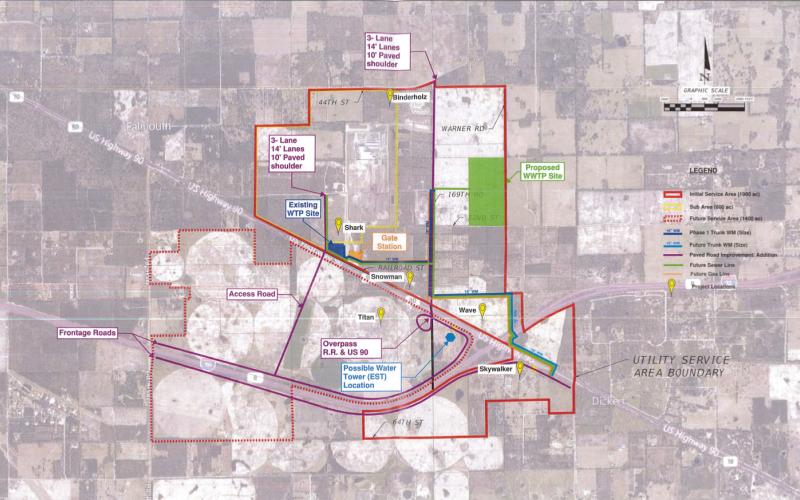 A map showing the utility needs and future possibilities for the catalyst site in western Suwannee County. (COURTESY)