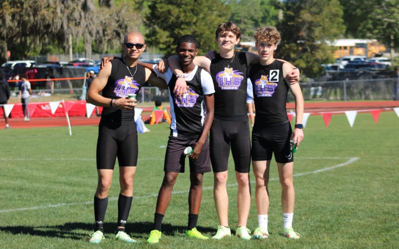 Columbia's 4x800 victorious squad of Jose Rodriguez, LaWarren Newton, Jacob McLeod and Nathan Matsubara. (COURTESY)