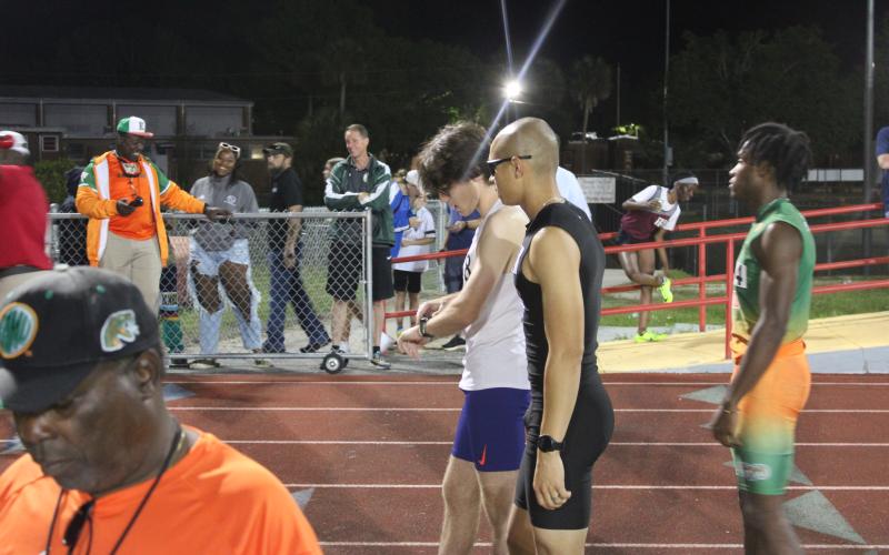 Columbia's Jose Rodriguez walks up to the start line of the 800m run at the Santa Fe mini meet on Thursday. (COURTESY)