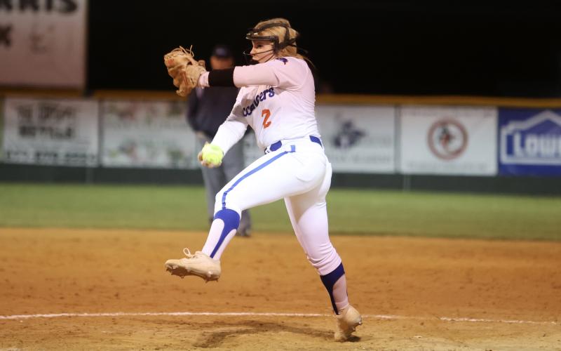 Branford pitcher Laila Arnold winds to pitch against Suwannee on March 14. (PAUL BUCHANAN/Special to the Reporter)