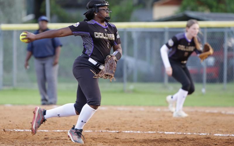 Columbia pitcher Zoryana Hughes sets to pitch against Gainesville on Wednesday night. (BRENT KUYKENDALL/Lake City Reporter)