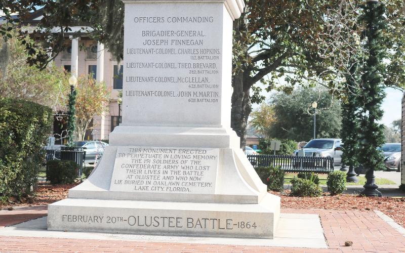 The Battle of Olustee Monument, which honors local soldiers killed in the Civil War battle in Baker County, sits in downtown Olustee Park. Attempts to move the monument could lead to lawsuits according to a bill moving through the Florida Senate. (FILE)