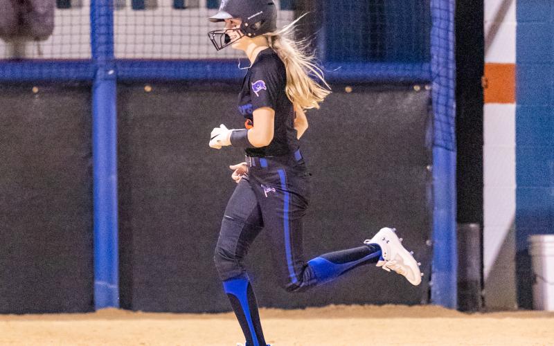 Branford’s Madyson Sikes smiles rounding the bases after hitting a home run against Lafayette on Thursday night. (JACK HOWDESHELL/Special to the Reporter)