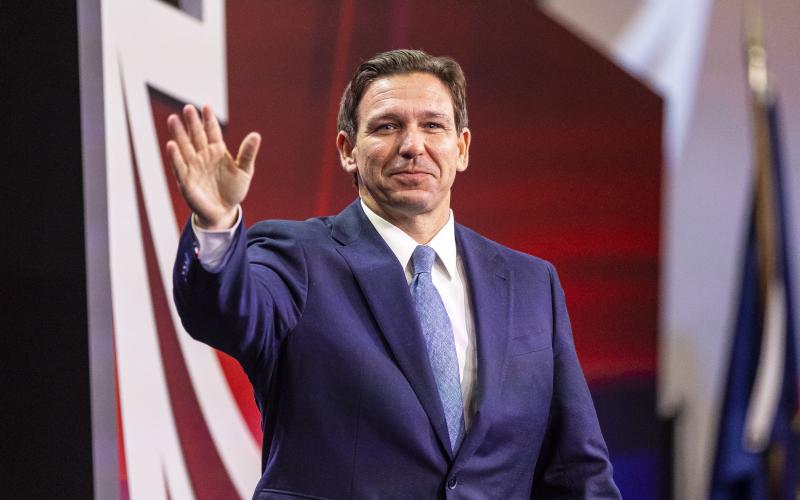 Florida Gov. Ron DeSantis waves while at the Pennsylvania Leadership Conference on April 1. (TYGER WILLIAMS/Philadelphia Inquirer/TNS)