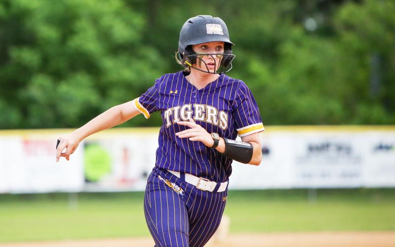 Columbia catcher Emily Delgado runs toward third base during Tuesday’s game against P.K. Yonge. (BRENT KUYKENDALL/Lake City Reporter)