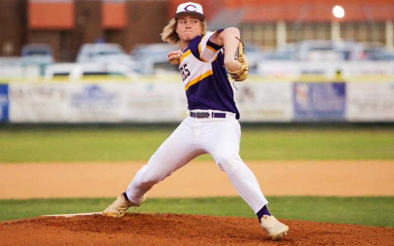 Columbia pitcher Trayce McKenzie-Starling pitches against Chiles on April 12. (BRENT KUYKENDALL/Lake City Reporter)