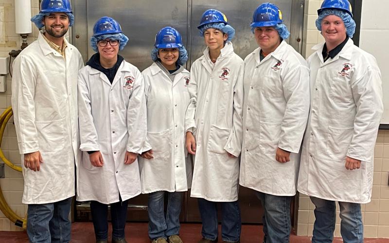 The Lafayette FFA High School Meat Evaluation Team won the state title at the Florida FFA Meats Evaluation State Finals on Saturday. Team members are advisor Case Emerson (from left), Harrison Jackson, Regina Camarillo, Camden Boatright, Jack Peterson and Seth Greaves. (COURTESY)