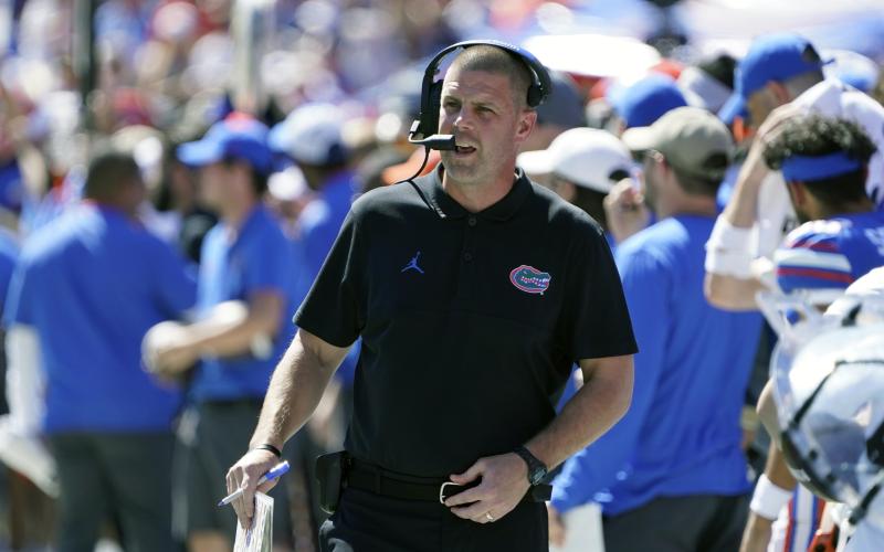 Florida football coach Billy Napier paces the sidelines during a game against Missouri on Oct. 8, 2022, in Gainesville. Florida Victorious formally launched on Tuesday with hopes of raising money to fund NIL deals for student-athletes — and ultimately help the Gators get back to national prominence in football and men’s basketball. (JOHN RAOUX/AP File)