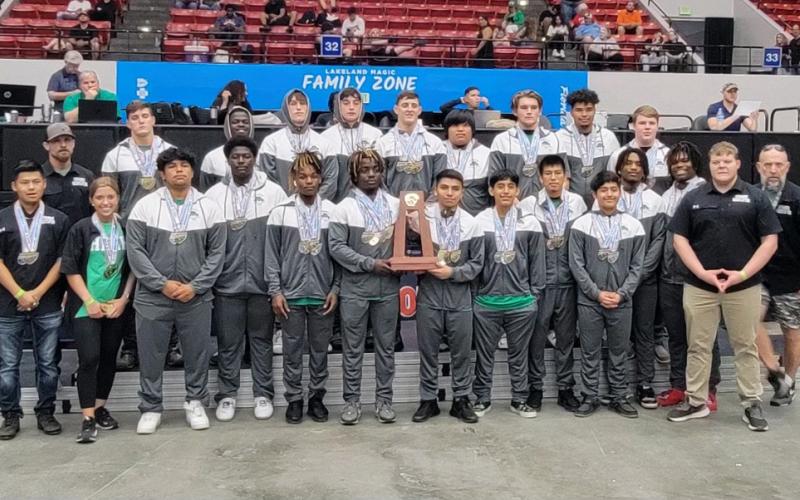 Suwannee’s weightlifting team won the Class 1A state title in the Olympic on Saturday in Lakeland. (COURTESY)