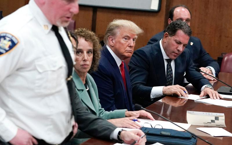 Former U.S. president Donald Trump appears in court at the Manhattan Criminal Court in New York on Tuesday. (SETH WENIG/Getty Images/TNS)