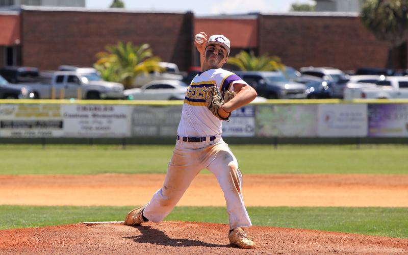 Columbia pitcher Grant Bowers pitches against Lincoln on Saturday in the Region 1-5A semifinals. (BRENT KUYKENDALL/Lake City Reporter)