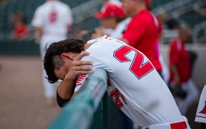 Lafayette right fielder Matthew Jenkins pours out emotion following Thursday's loss to Chipley in the Class 1A state championship game on Thursday at Hammond Stadium in Fort Myers. (JESSICA PINALD/Special to the Reporter)