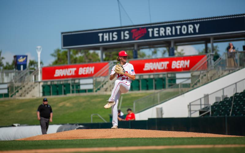 Lafayette pitcher Hyatt Richardson winds up to pitch against Chipley in the Class 1A state championship Thursday at Hammond Stadium in Fort Myers. (JESSICA PINALD/Special to the Reporter)