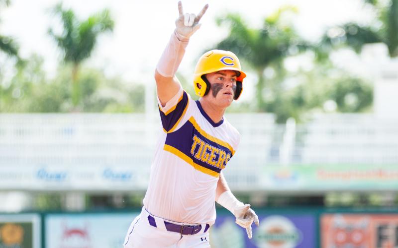 Columbia catcher Hayden Gustavson celebrates heading toward third base after hitting a home run against American Heritage in the Class 5A state semifinals on Monday at Hammond Stadium in Fort Myers. (JESSICA PILAND/Special to the Reporter)