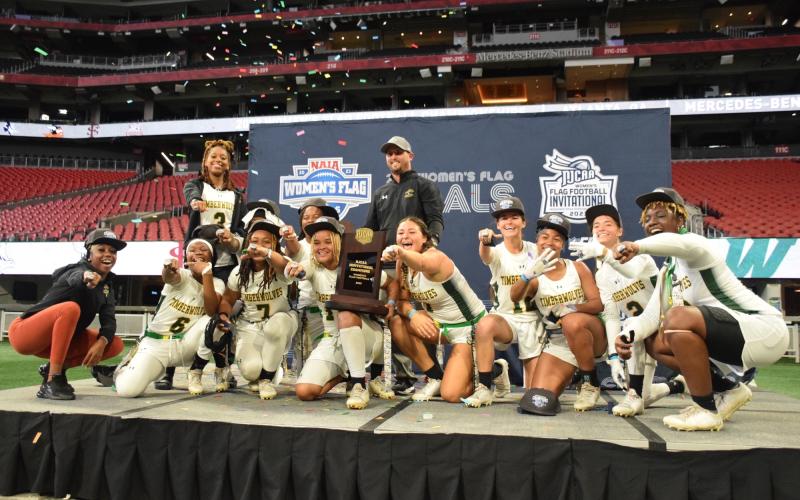 Florida Gateway College celebrates after winning the NJCAA title on Saturday in Atlanta. (COURTESY)