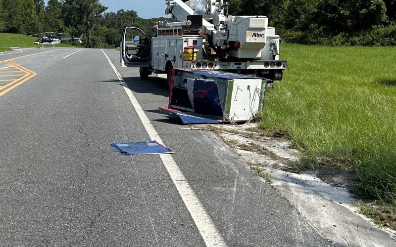 The ATM stolen from the Ameris Bank near the Lake City Mall was left behind the utility truck when suspects fled from authorities Friday. The investigation into the theft continues. (COURTESY LAKE CITY POLICE DEPARTMENT)