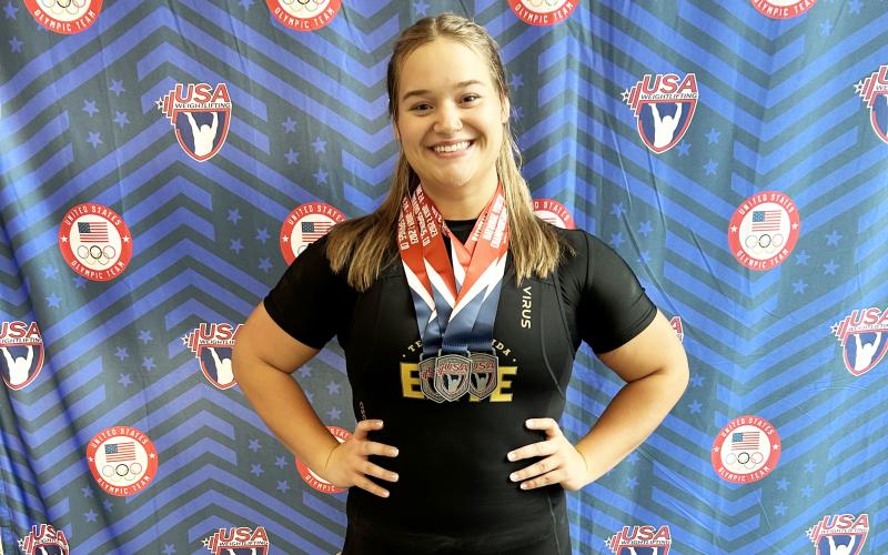 Suwannee High’s Savannah White placed second in the USA Youth National Championships in the 81-plus kg division at last week’s USA weightlifting national championships. (COURTESY)
