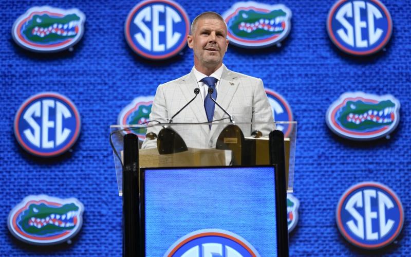 Florida coach Billy Napier speaks during Southeastern Conference Media Days on Wednesday in Nashville, Tenn. (GEORGE WALKER IV/Associated Press)