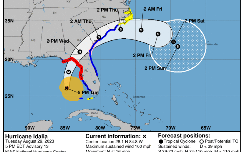 A model from the National Weather Service shows the projected path of Hurricane Idalia in a 25p.m. update Tuesday. (COURTESY NATIONAL WEATHER SERVICE)