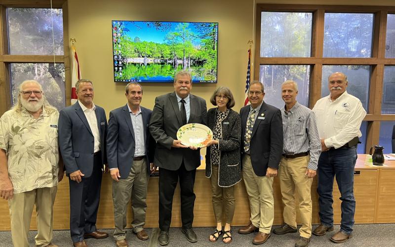 Suwannee River Water Management District Executive Director Hugh Thomas was inducted into the National Association of Conservation Districts Southeast Region Conservation Hall of Fame on Monday. He was recognized by the district’s Governing Board on Tuesday for this accolade. (COURTESY SRWMD)