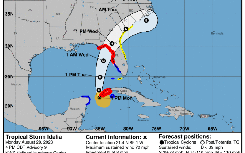 Tropical Storm Idalia is expected to become a major hurricane before it reaches Florida's coast Wednesday. (NATIONAL HURRICANE CENTER)