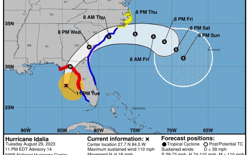 Hurricane Idalia has strengthened and accelerated its approach northward Tuesday. (NATIONAL HURRICANE CENTER)
