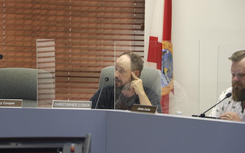 Christopher Lydick, the chair of the city’s Planning and Zoning Board, gave credit to Mark Ganskop for changing plans for his apartment complex based on public input at a previous meeting. (MORGAN MCMULLEN/Lake City Reporter)