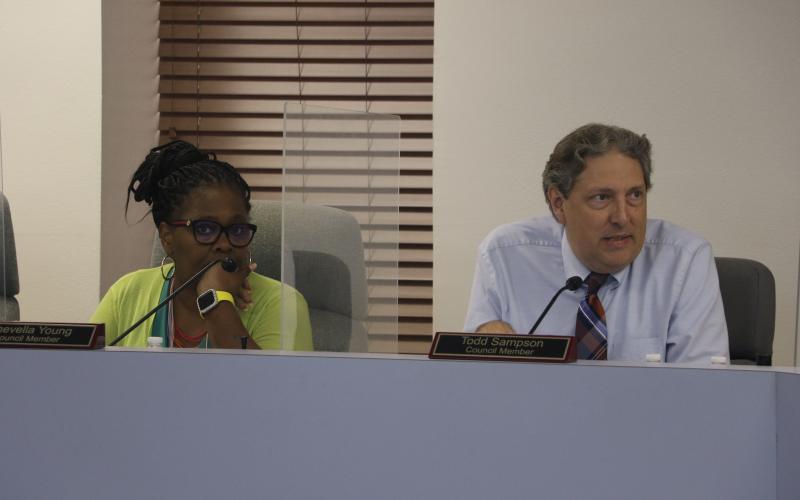 Lake City Councilors Chevella Young and Todd Sampson disagreed on whether to use additional funds at Annie Mattox Park. (MORGAN MCMULLEN/Lake City Reporter)