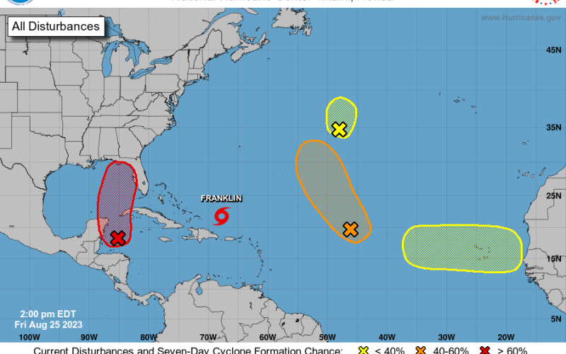 A weather disturbance in the Caribbean Sea is expected to develop in the coming days and could impact Florida next week. (NATIONAL HURRICANE CENTER)