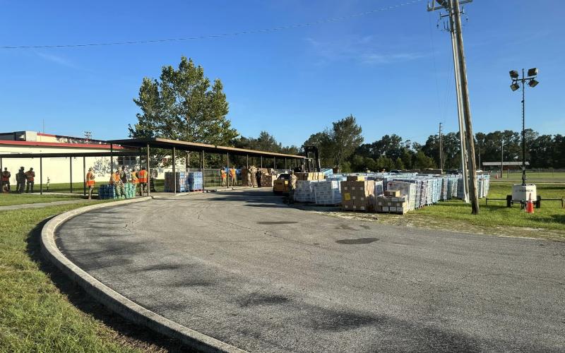 Food and supplies were given out Thursday afternoon at this Point of Distribution at Lafayette High School following Hurricane Idalia. (COURTESY)