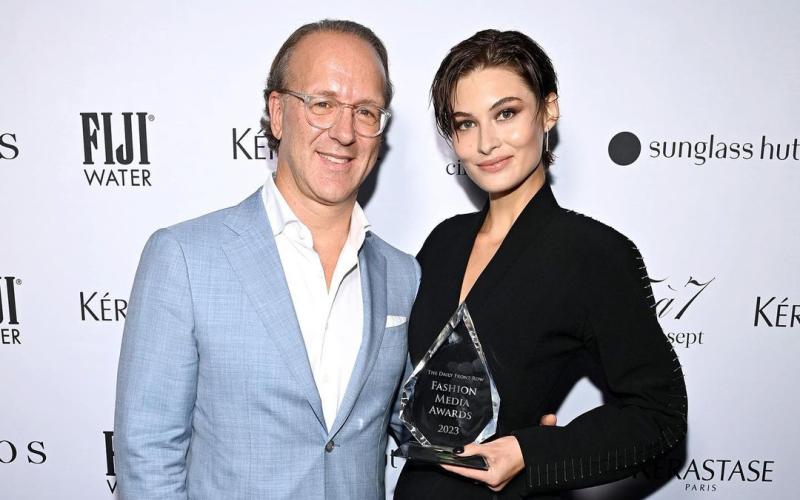 Lake City’s Grace Elizabeth with Estée Lauder’s Stephane De La Faverie after receiving her Model of the Year award during the Fashion Media Awards. (COURTESY)