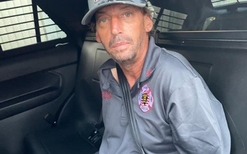 Stephen Bullard was arrested Monday wearing a Lake City firefighter’s uniform shirt that he had stolen from a vehicle that morning. (COURTESY)