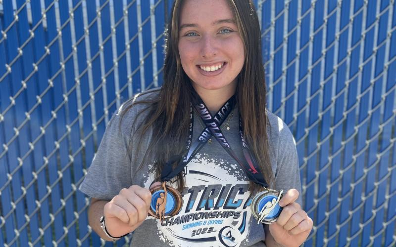 Suwannee swimmer Raegan Conklin placed second in the 50 freestyle and third in the 100 freestyle at the District 3-2A meet on Thursday. (COURTESY)