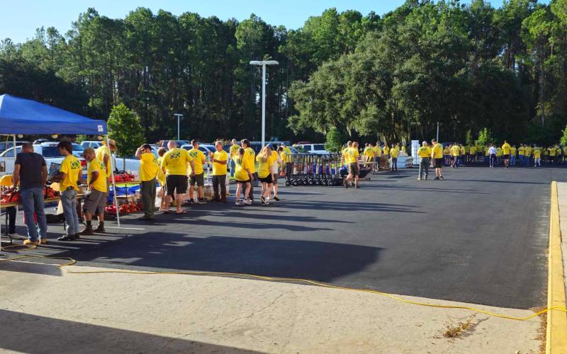 Church of Jesus Christ of Latter-day Saints volunteers line up for supplies in the aftermath of Hurricane Idalia in Columbia County. (COURTESY)