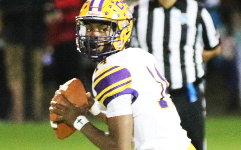 Columbia quarterback Xavier Collins drops back to pass against Vero Beach last Friday. (JORDAN KROEGER/Lake City Reporter)