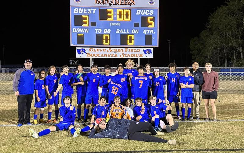 The Branford boys soccer team won its first game in program history Monday night with a 5-3 victory over Trenton. (COURTESY)