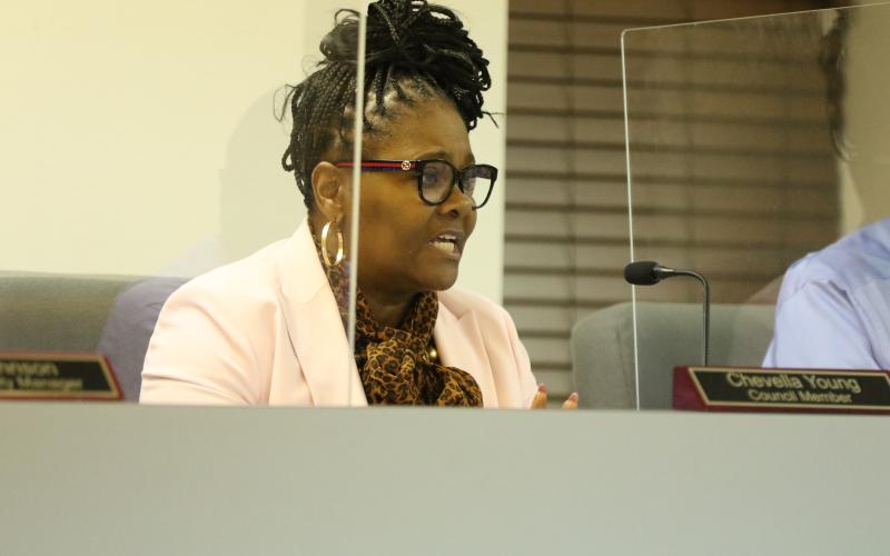 Lake City Councilwoman Chevella Young said there was nothing for the council to discuss Monday night since Paul Dyal didn’t attend the meeting. (JAMIE WACHTER/Lake City Reporter)
