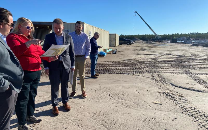 Columbia County Economic Development Director Jennifer Daniels discusses plans for the North Florida Mega Industrial Park with FloridaCommerce officials on a recent visit. (COURTESY)