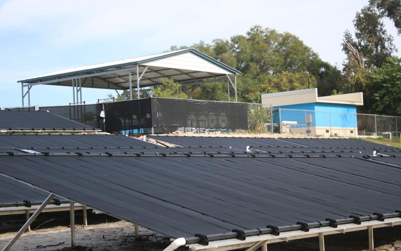 The solar panels at the Jared Allison Aquatic Complex to heat the pool are in place and starting the process to warm up the water. (TONY BRITT/Lake City Reporter)