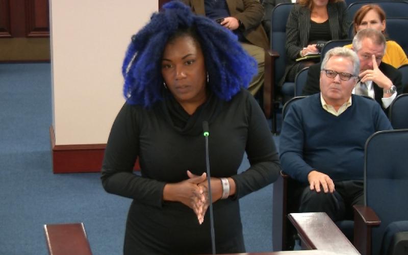 White Springs Town Manager Vanessa George addresses the Joint Legislative Auditing Committee on Monday. (COURTESY)