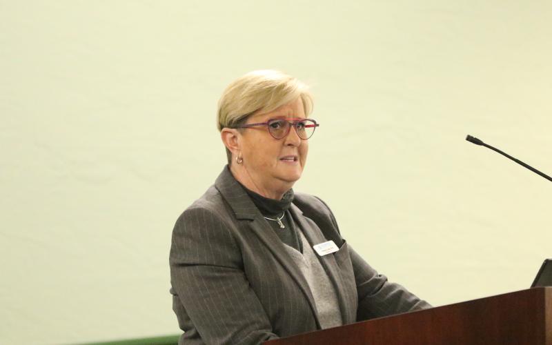 Christy Noe, the president and CEO of Collaborative Educational Network, provided the Florida Gateway College Board of Trustees with an update on the application for its proposed charter school on Thursday, which raised questions. (JAMIE WACHTER/Lake City Reporter)