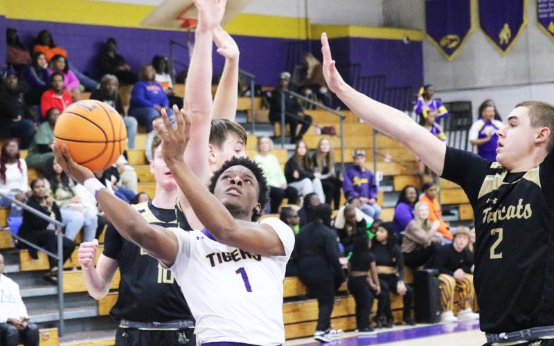Columbia guard Marlin Haywood weaves through the Buchholz defense for a layup on Tuesday night. (JORDAN KROEGER/Lake City Reporter)