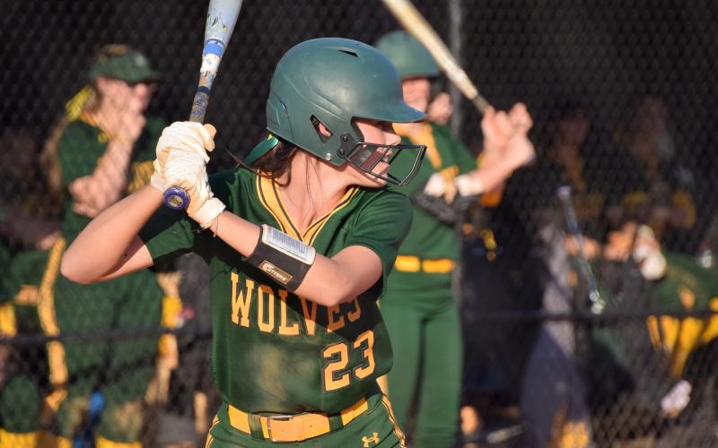 FGC’s Karis Smith readies for a pitch from East Georgia State College in the second game of a doubleheader on Feb. 3. The Timberwolves won 5-2 to kick off a 5-game win streak. (COURTESY OF FGC)